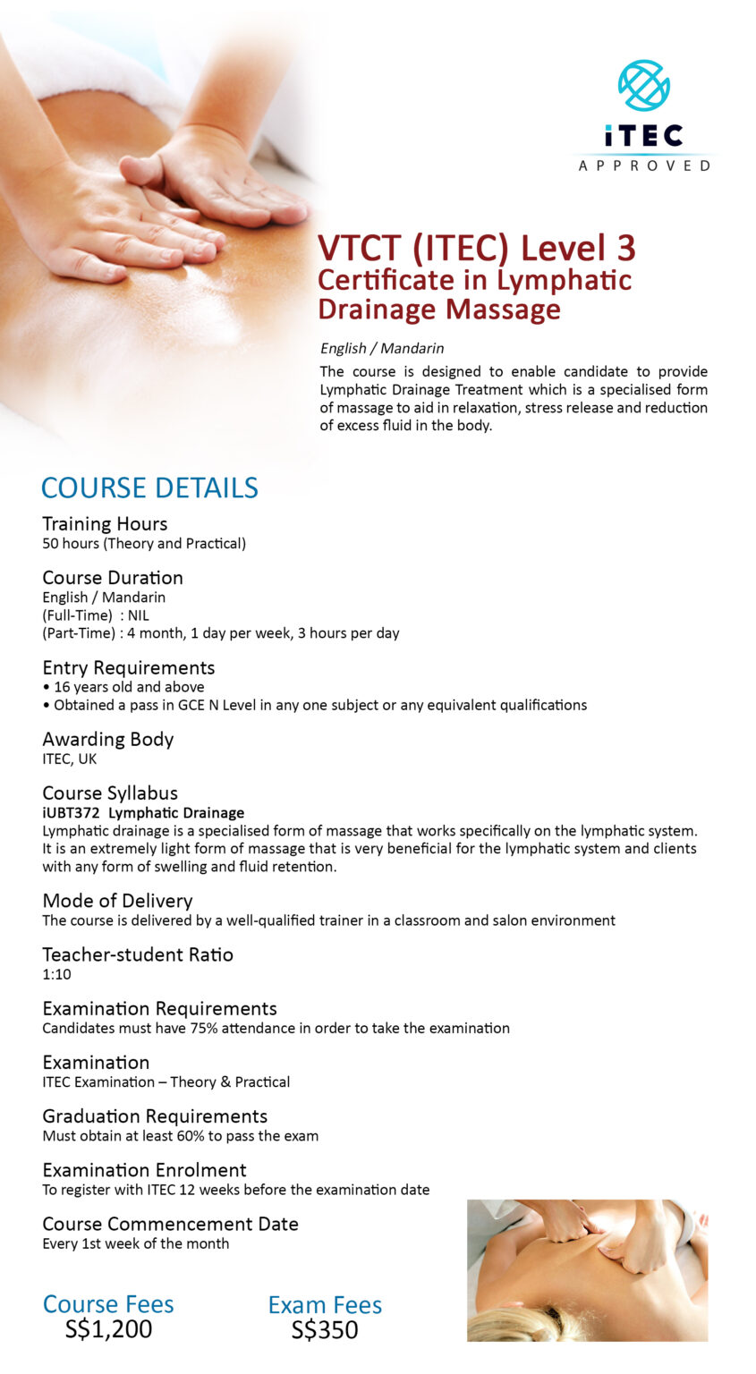 Vtct Itec Level 3 Certificate In Lymphatic Drainage Massage